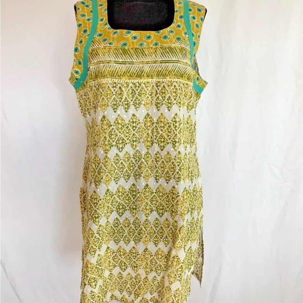 Biba Indian Boho Chartreuse And Yellow Tunic Top - Size Medium